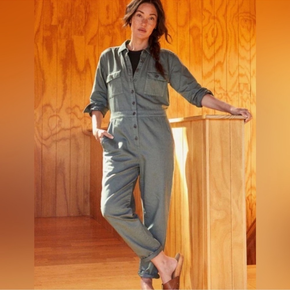 Outerknown SEA suit storm gray long sleeve utility jumpsuit linen blend NWT Sz S - Picture 2 of 16
